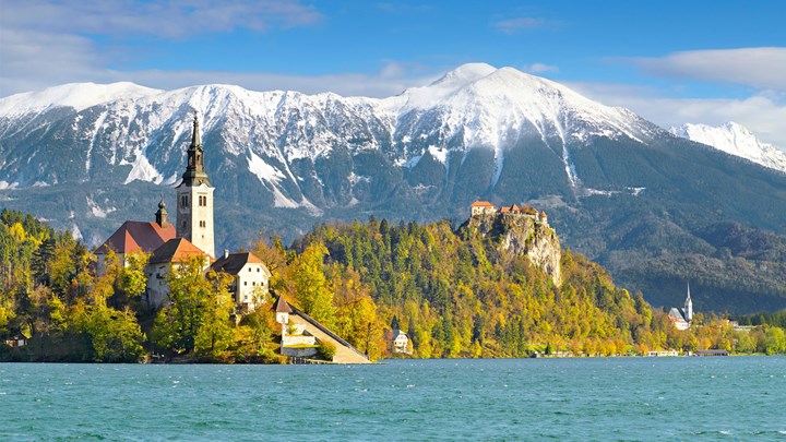 landscape of slovenia, with mountain summit
