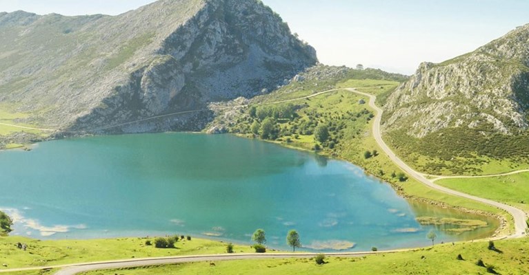 mountains by a lake