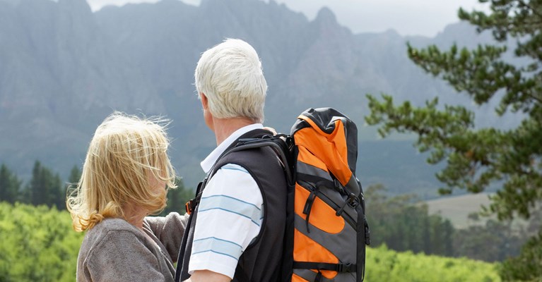 couple hugging on a hike