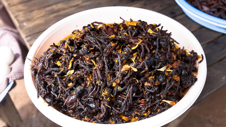 a bowl full of fried spiders