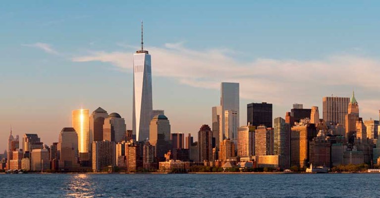 city skyline by water