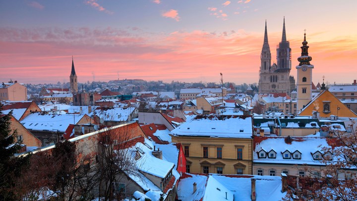 snowy sunset in croatia