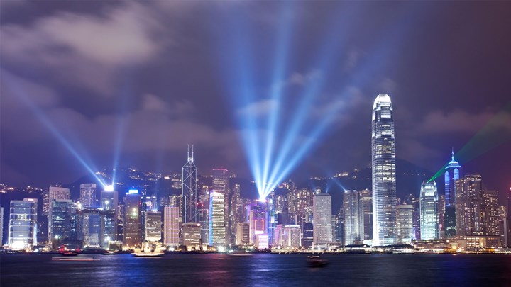 night time city scape of hong kong