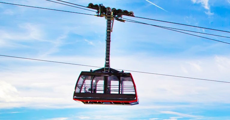 A cablecar on a clear blue day