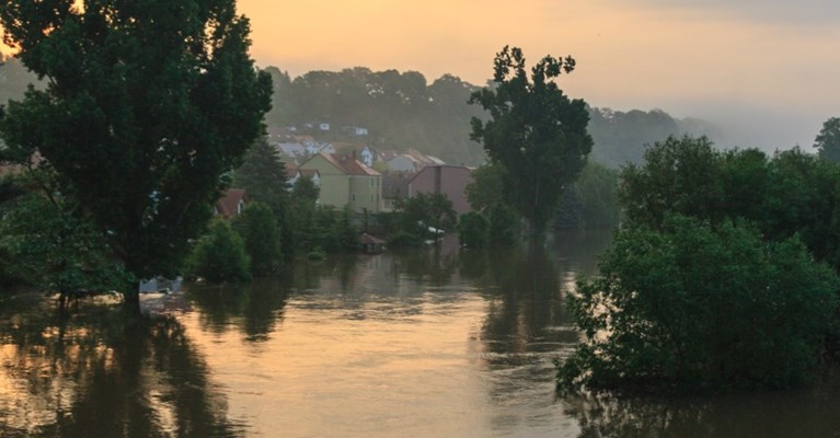 River flowing through a city