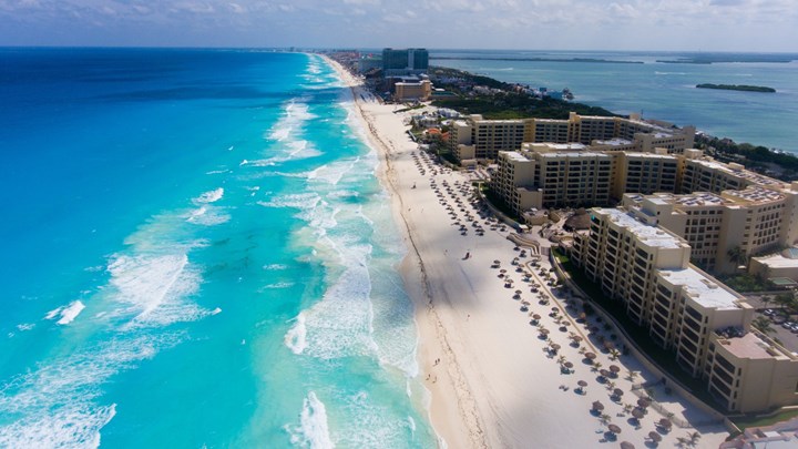 aerial shot of cancun beach