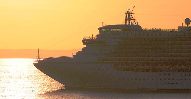 cruise liner at sunset