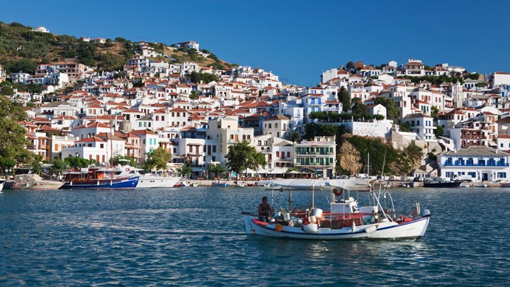 boat by skopelos, greece